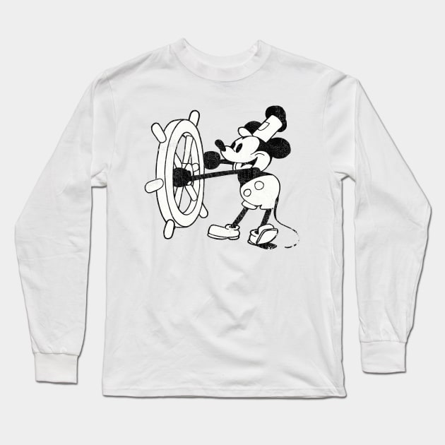 Steamboat Willie Faded Vintage Aesthetic Long Sleeve T-Shirt by DrumRollDesigns